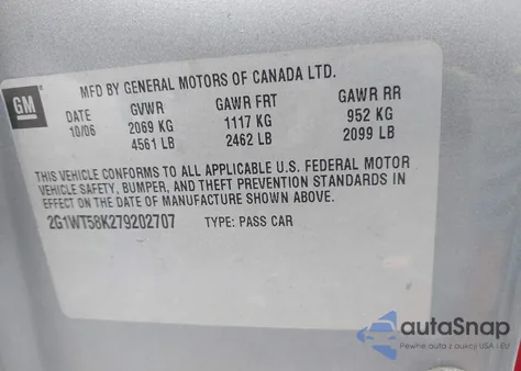 2007 Chevrolet Impala Lt из США, поврежденный, VIN 2G1WT58K279202707